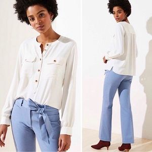 NWT LOFT Petite Pocket Henley Utility Blouse - LP